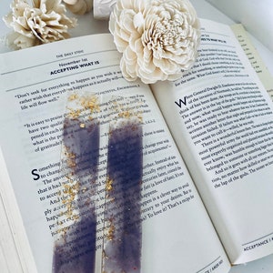 Handmade Resin Bookmark Lilac Gold leaf Bookmark Book Lover Gift Reading Bookmark image 5