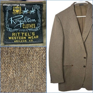 VTG 60s Rittels Western Wear Mens 42L Brown with Leather Trim Sport Coat