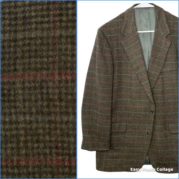 VTG Harry Lebow Camel Hair Houndstooth Plaid Sport Coat Mens 40L Jacket