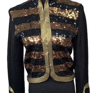 VTG Semplice Heavily Beaded Sequin Cropped Wool Cardigan Sweater Womens Small