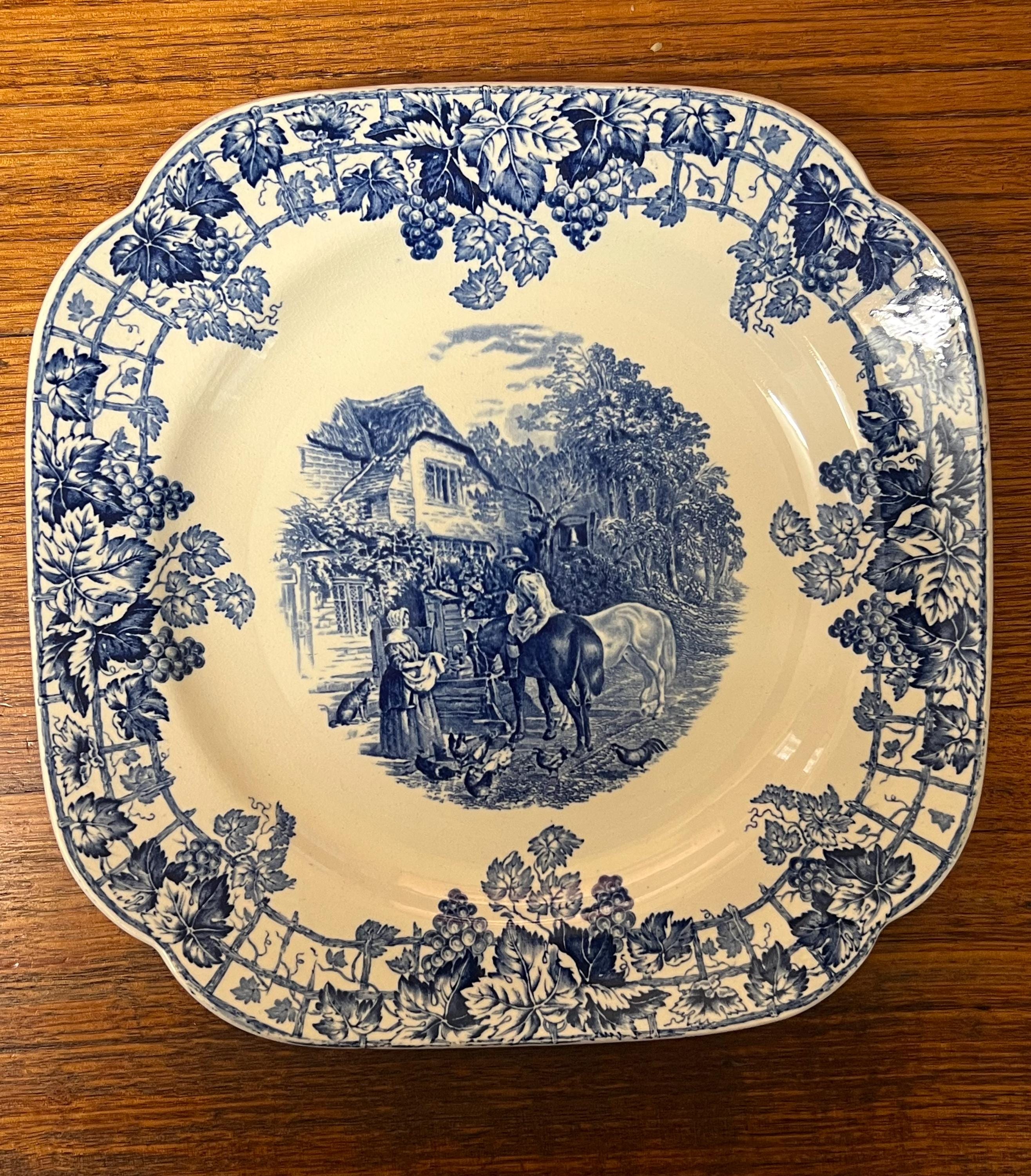 Copeland Spode “byron” Square Plate – 22 Cm – Blue Transferware