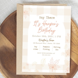 Fall Birthday Invitation | Pumpkin Patch Farm Party Invite | Rustic Hayride Birthday Template | Editable Autumn Kids Birthday