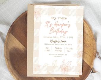 Pumpkin Patch Birthday Invitation: Rustic Farm Party, Editable Template (5x7 Downloadable PDF)