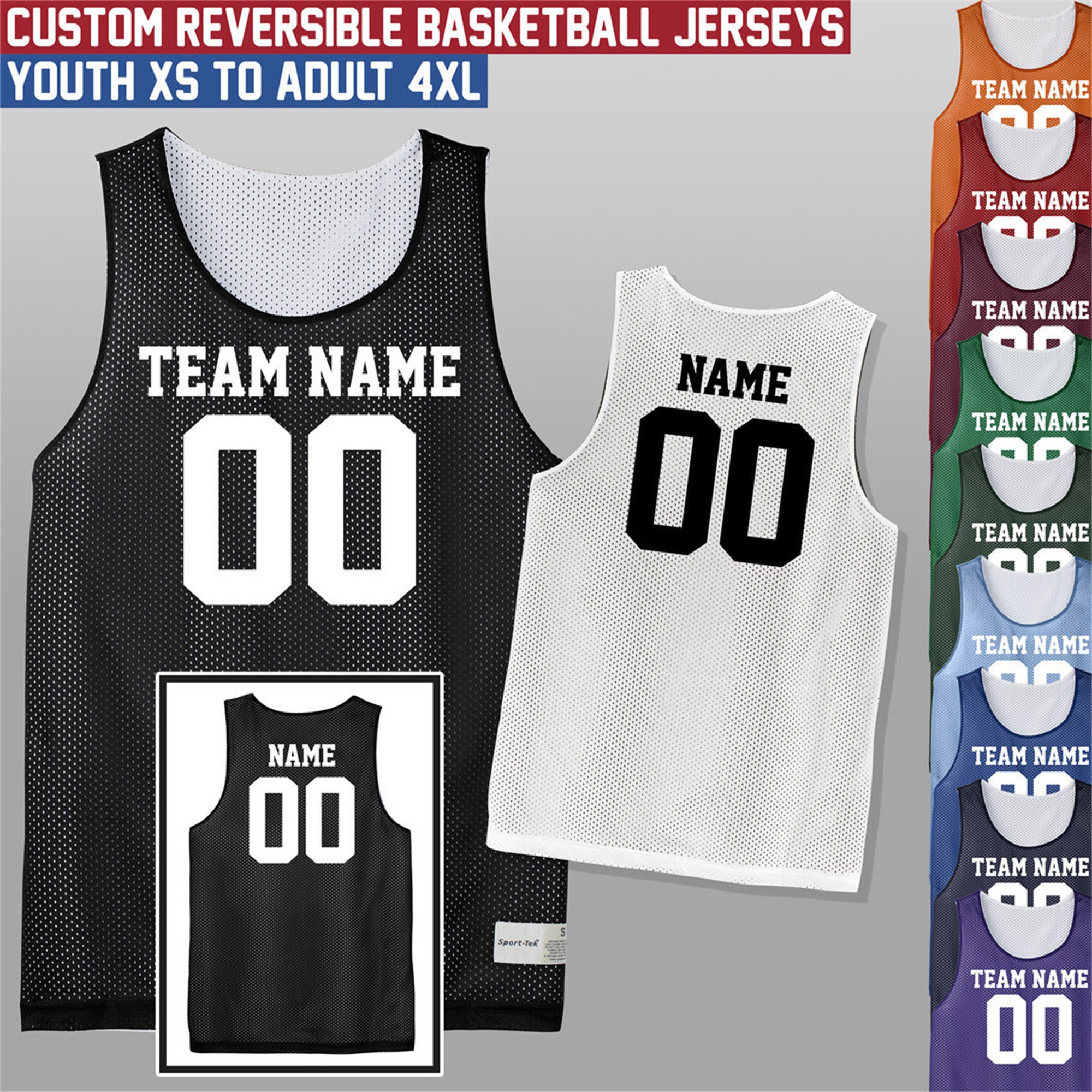 Toptie Men's Tank Top, Reversible Mesh Tank, Basketball Jerseys, Lacrosse Jersey-Black/White-S, Size: Small