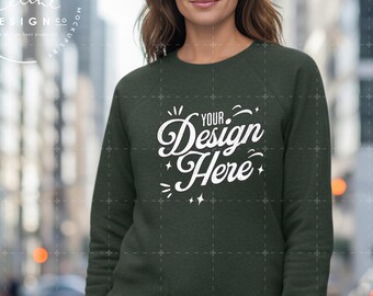 Bella Canvas 3901 Mockup | Forest Heather Sweatshirt Crewneck (PNG Digital Download)