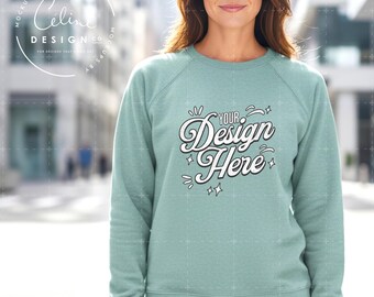 Bella Canvas 3901 Sweatshirt Mockup | Heather Blue Lagoon C3901 Crewneck (Instant Digital Download PNG)