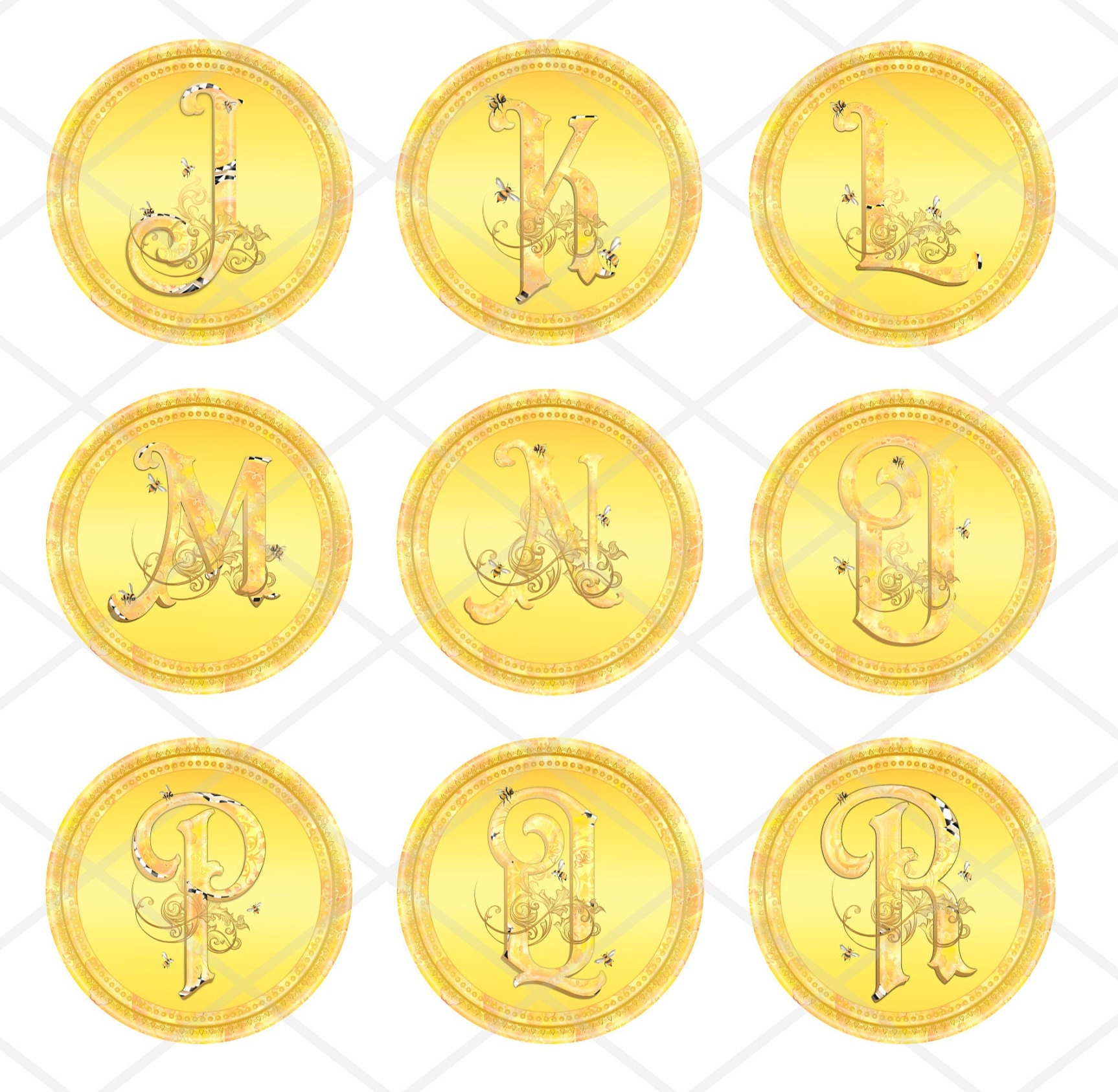Sticker Monogram Texture Monogram Printable Stickers, Pngs, Digital Download, Bees, Decorative ...