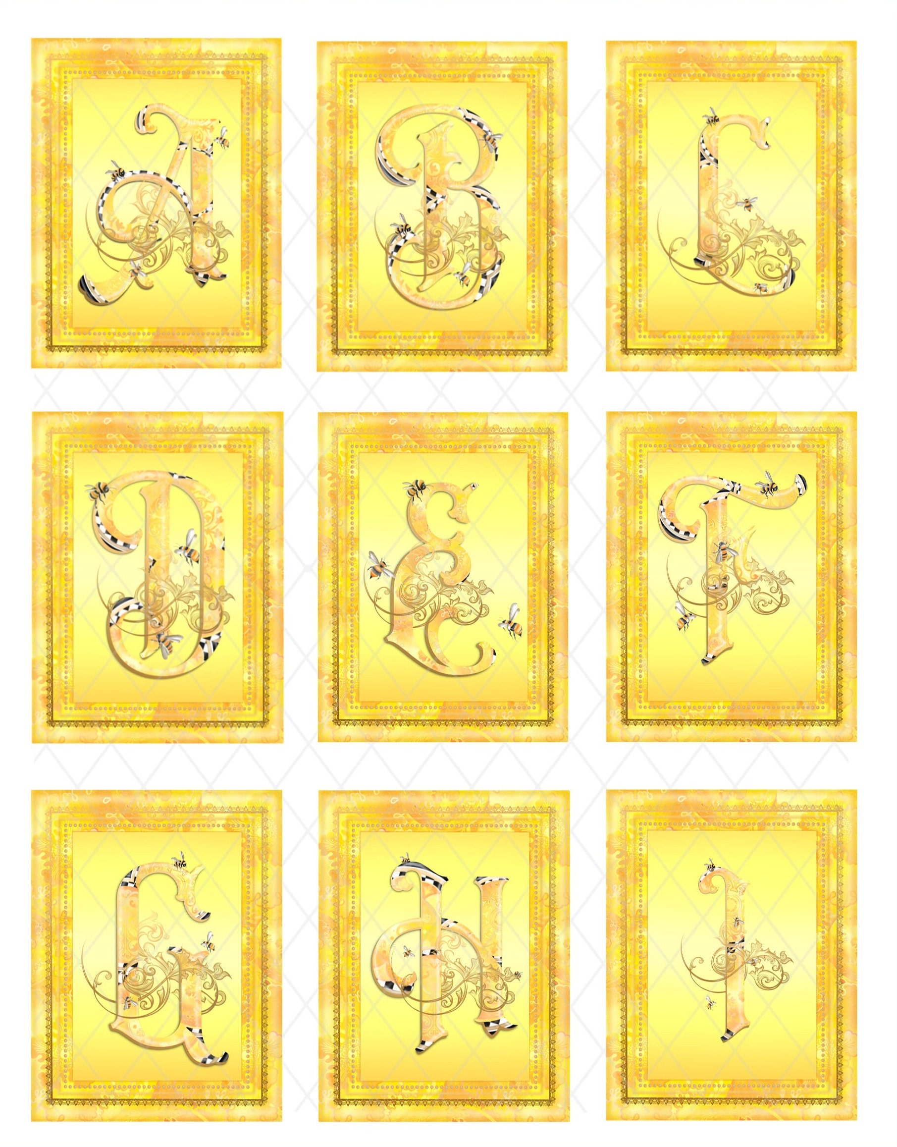 Sticker Monogram Texture Monogram Printable Stickers Pngs Digital Download Bees - Etsy