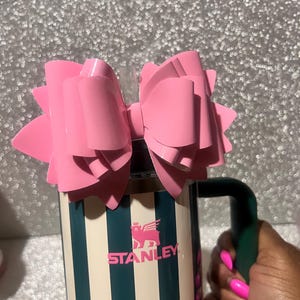 Jumbo Deluxe Bright Glossy Pink Tumbler Straw Bow