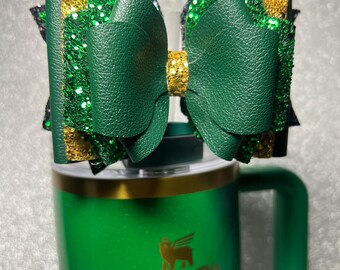 Elphaba groen en goud glitter Elphaba 2025 Stanley Cup strostrik