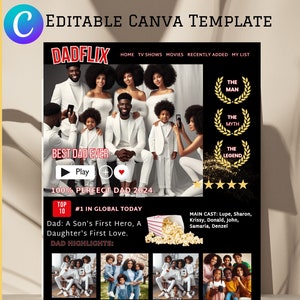 EDITABLE Father&#39;s Day Gift, A Fathers Love, Best Dad Ever, Dad Frame, Dadflix, Movie Poster Canva Template