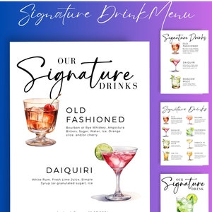 Signature Drink Sign, Minimalist Bar Menu Template, Modern Editable Drink Menu, Printable Bar Menu, Canva Editable Bar Menu, Marriage
