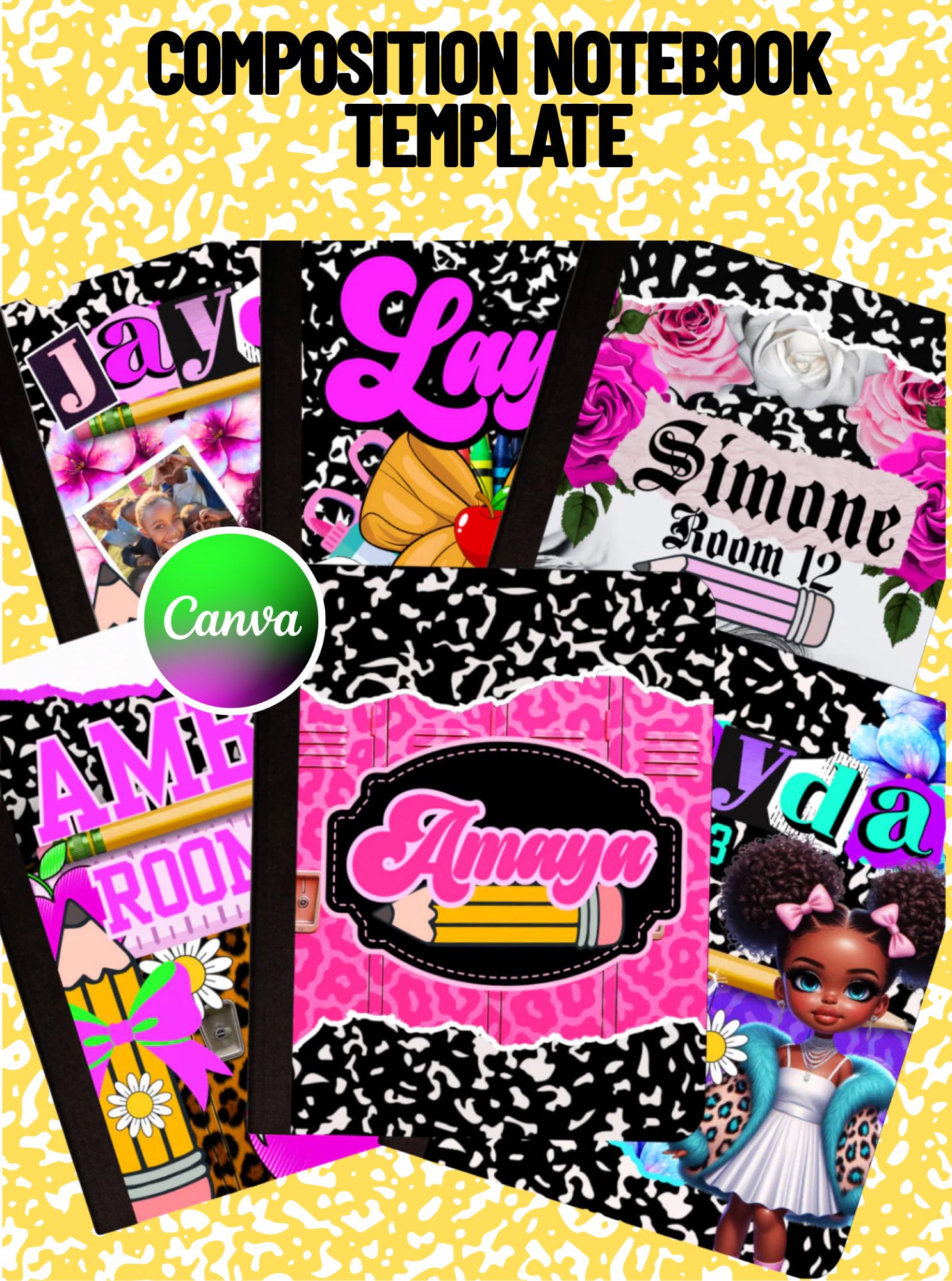 Editable Composition Notebook Covers: Back to School DIY (Canva Pro Templates)