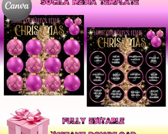 Twelve Days of Christmas Flyer: Pink & Gold Boutique Template (Canva PDF)