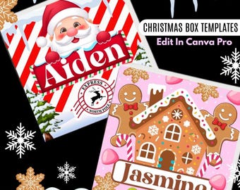 Modelo de caixa de Natal editável, caixa de presente de Natal 8”x8” (Download digital)
