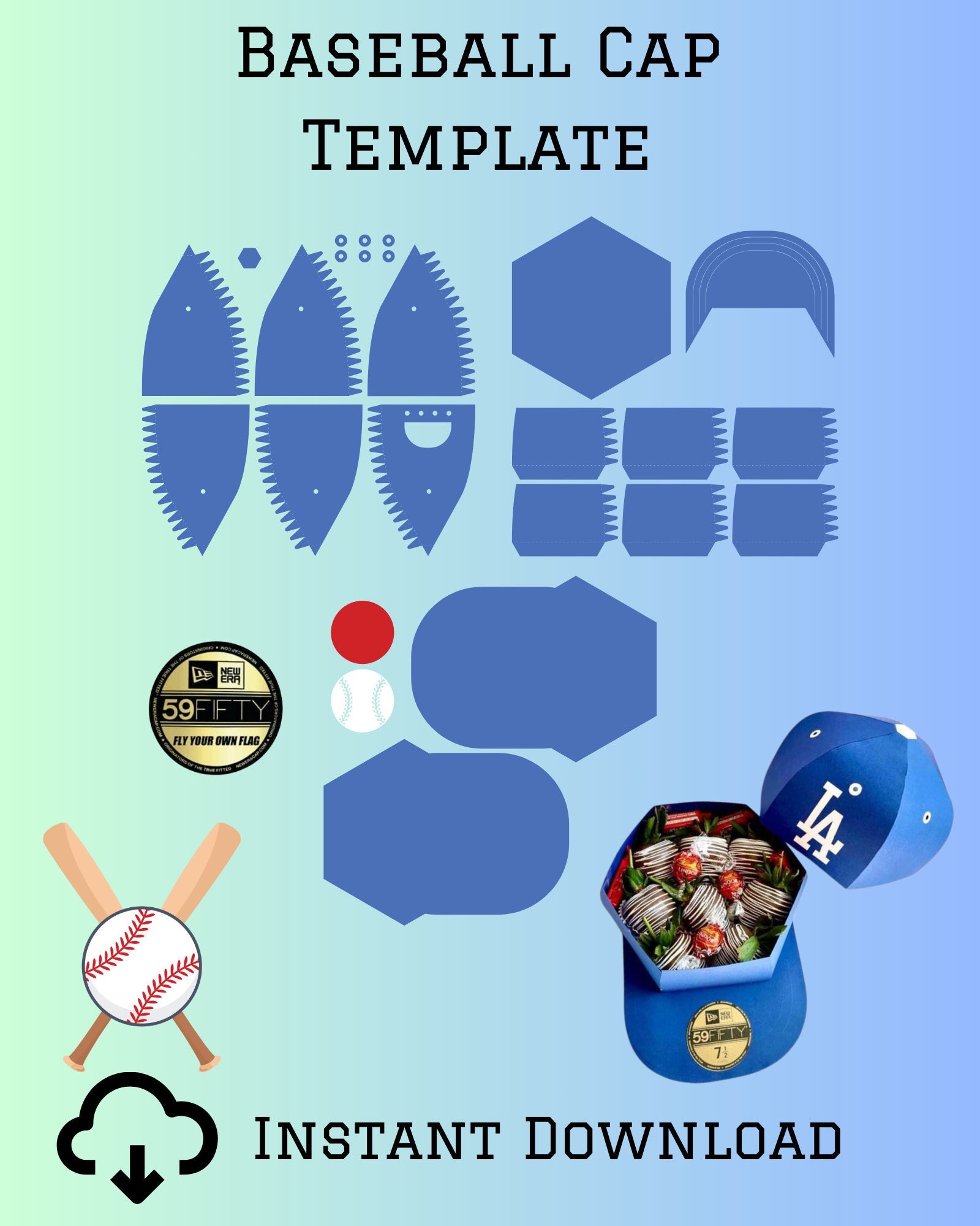 Baseball Cap PNG, Baseball Printable, Favor Box, Baseball Hat Png File ...