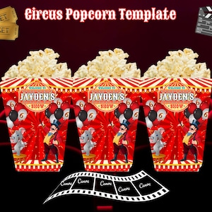 Editable Circus Popcorn Box Template: DIY Carnival Party Favor (Canva Download)