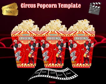 Editable Circus Popcorn Box Template: DIY Carnival Party Favor (Canva Download)