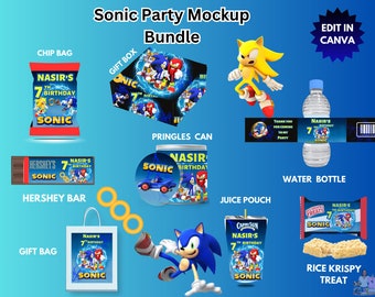 Sonic Party Favor Mockup Bundle: Chip Bag, Gift Box (Digital Download)