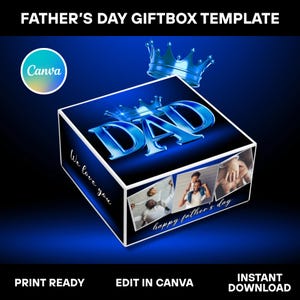 Editable Father’s Day Gift Box Template, Canva Pro, Instant Download, Father’s Day DIY, Canva Templates, Editable Designs, Gift Box Template