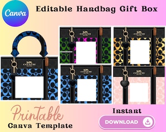Designer Handbag Gift Box Template: Graduation, Birthday (Canva, PNG File)