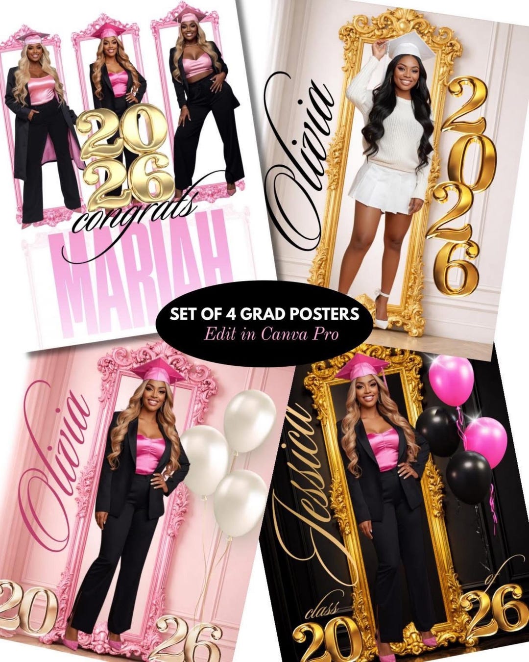 Grad Posters Editable Graduation Posters Template Bundle, Canva Pro Grad Party Signs ...