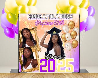 Plantilla editable para pancarta de graduación: Decoración personalizable para fiestas (Descarga digital)
