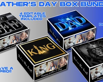 Father’s Day Box Template Bundle, 4 Father’s Day Editable Designs, Canva Pro Required, Instant Download, Gift Box Printable, Template Bundle