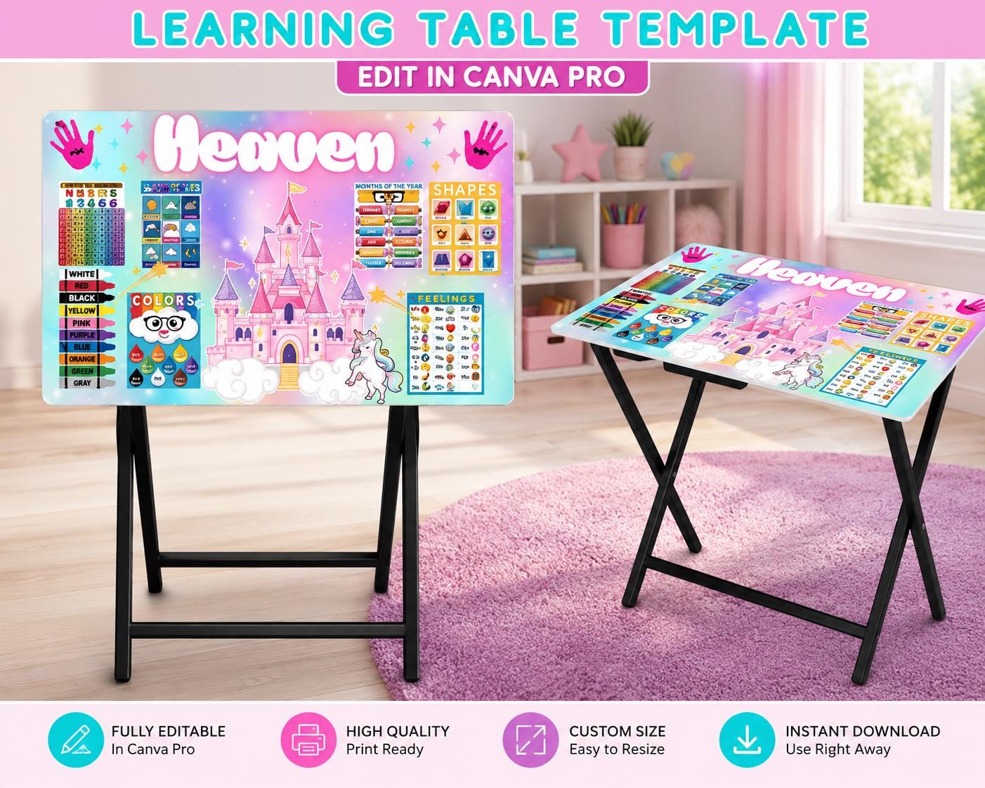 Learning Table Image Editable Learning Table Template: Custom Name, Preschool Education ...