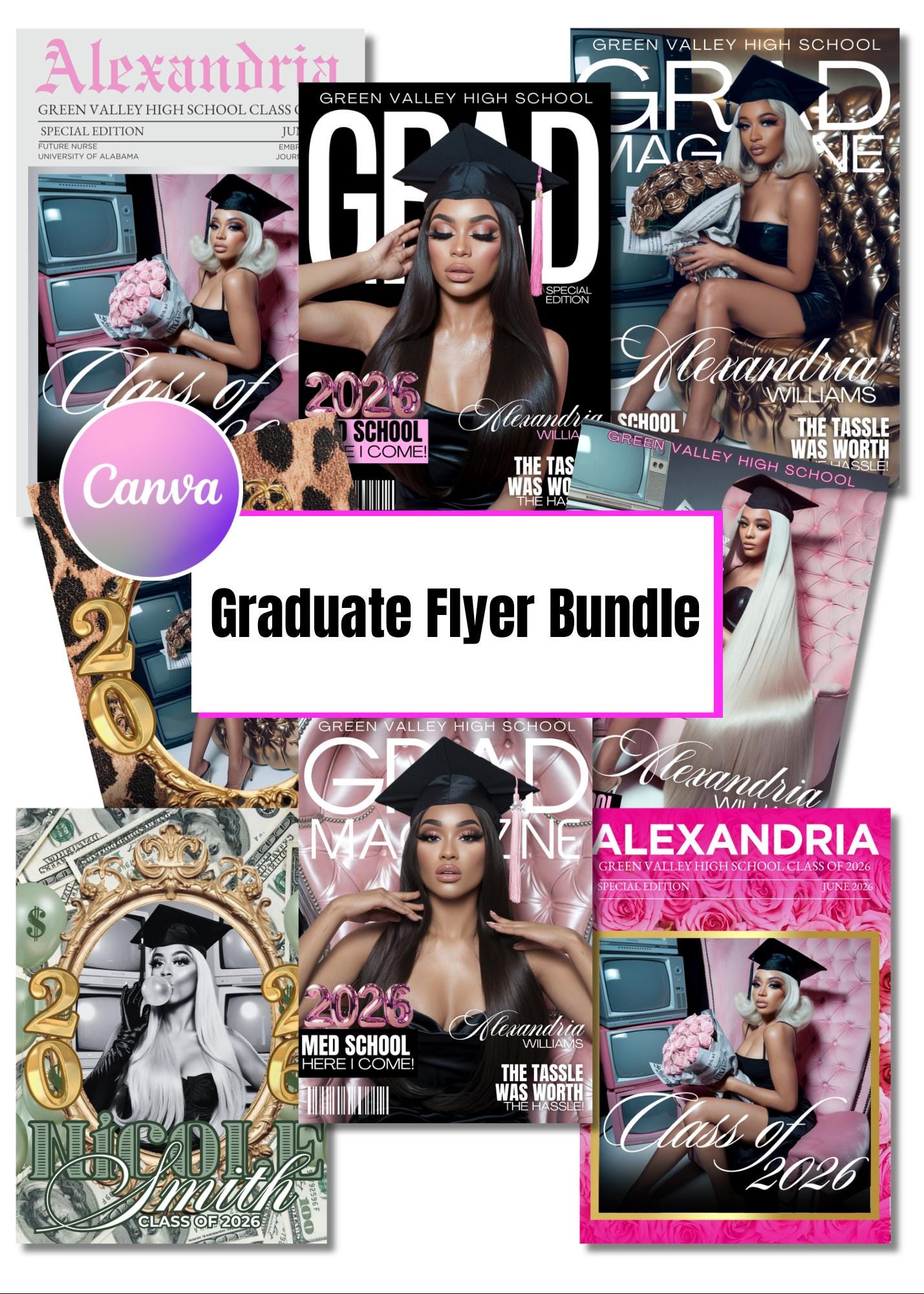 Grad Week Flyer Graduation Flyer Template Bundle | Magazine Style Promo (canva Pro ...