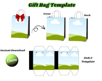 Gift Bag Template: Fully Editable Party Favor (Canva, 11x8.5&quot; PDF)