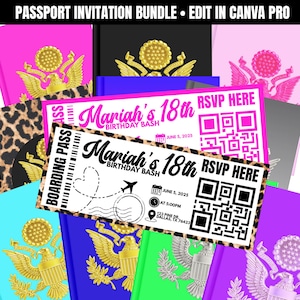 Passport Invitation Template Bundle| Editable Birthday Invitation| Birthday Invites| Foldable Passport +Ticket Insert | Passport Template