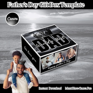 Bearbeitbare Geschenkboxvorlage für den Vatertag, Canva Pro, sofortiger Download, Vatertag DIY, Canva-Vorlagen, bearbeitbare Designs, Geschenkboxvorlage