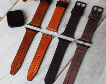 Genuine Leather Apple Watch Band, Vintage iWatch Strap 38-40-41mm Wristband, Custom Handmade Armband 42-44-45-49mm Ultra Series SE 9 8 7 6 5
