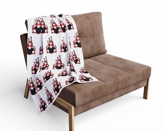 Fleecedeken, Disney-kasteel kerstplaid, Disney minnaarcadeau, rood zwart vakantieworp, Assepoester kasteel, detail Mickey hoofd, winter