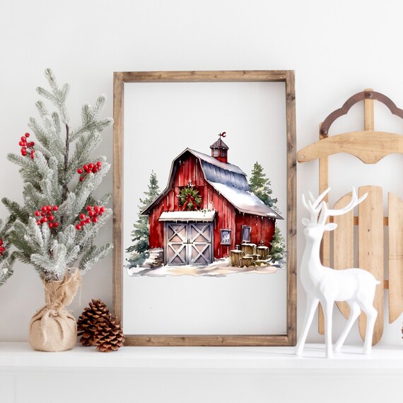 Rustic Red Barn Wall Art Winter Red Barn Winter Landscape Cozy Farmhouse Decor Snow-Covered Barn Print Red Barn Home Decor Seasonal Wall Art