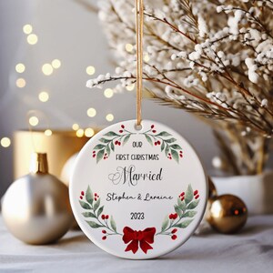 First Christmas Married Ornament Personalized Newlywed Ornament Mr and Mrs Christmas Ornament Custom Wedding Keepsake Unique Wedding Gift