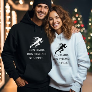 Sudadera con capucha Runner, Regalo para corredor, Run Hard Run Strong Run Free Suéter, Sudadera Runner, Sudadera con capucha Run para maratón, Sudadera con capucha unisex para correr