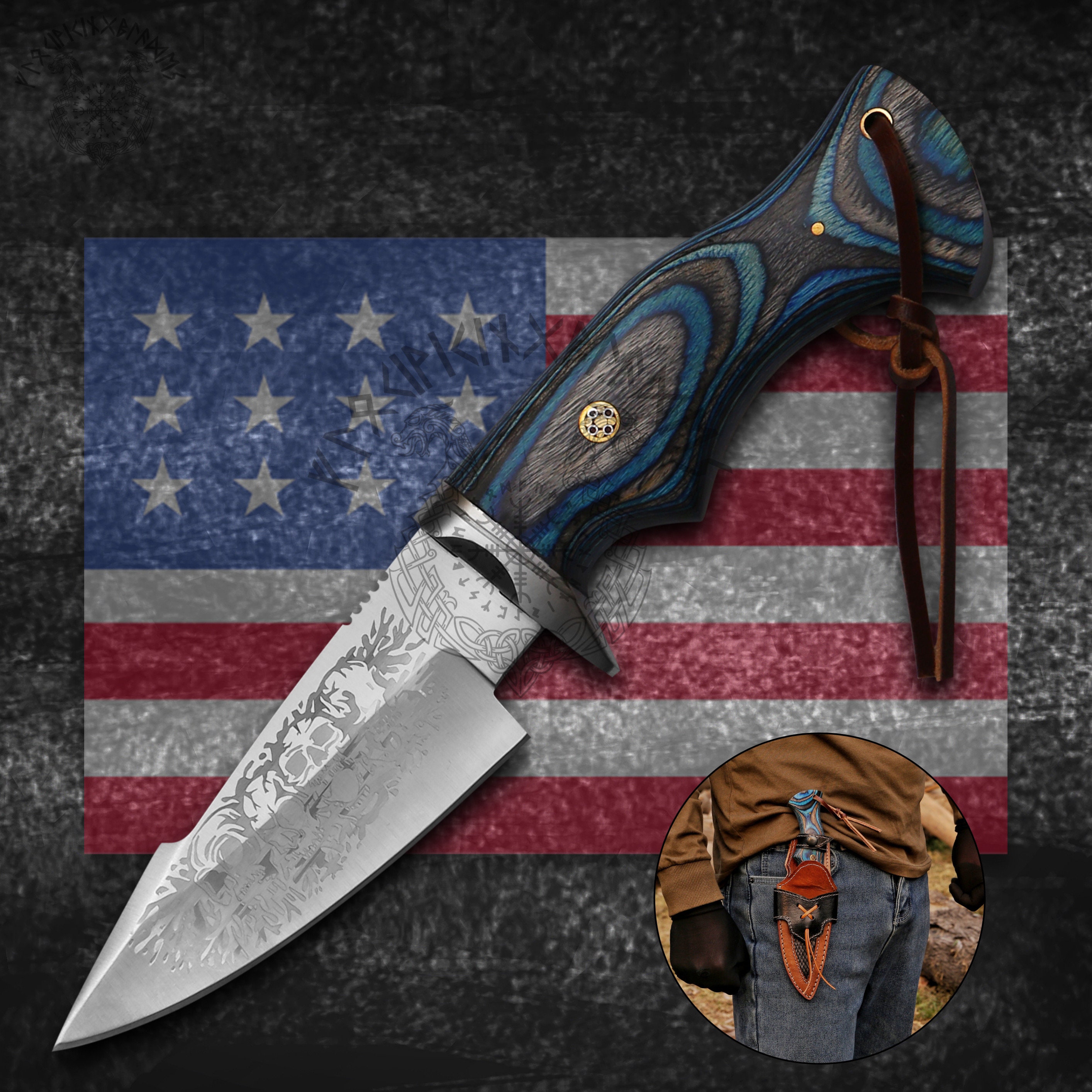 RK-466 Handmade Damascus Hunting Bobcat Knife For Sale