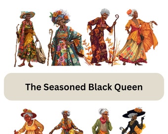 Whimsical Seasoned Black Queens, Old Black Woman Clip Art, Transparent Background, PNG File, Set of 8