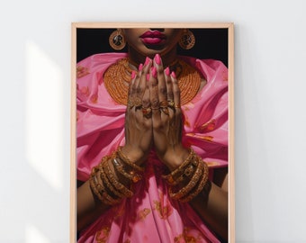 Unframed Wall Art, African-American Woman Art, Black Woman Art, Black Girl Art, Black Art - Pink Hands