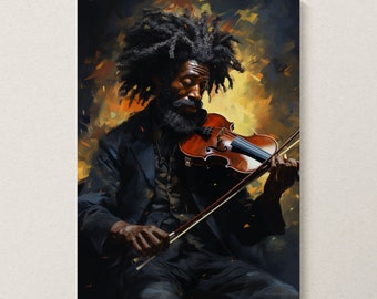 Unframed Wall Art, African-American Man Art, Black Man Art, Black Boy Art, Black Art Musician - Violinist II