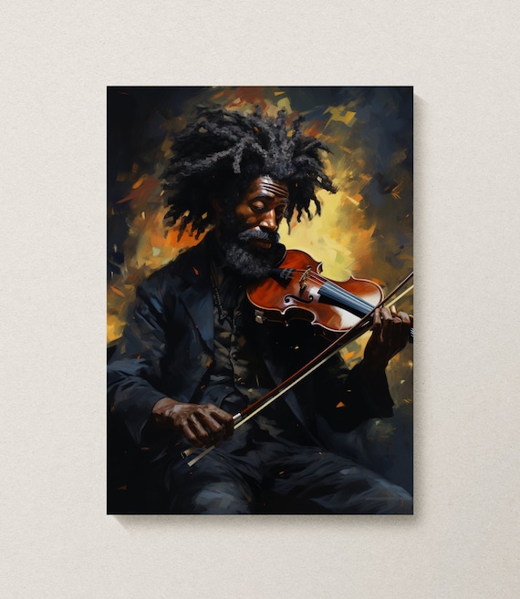 Unframed Wall Art, African-American Man Art, Black Man Art, Black Boy Art, Black Art Musician - Violinist II