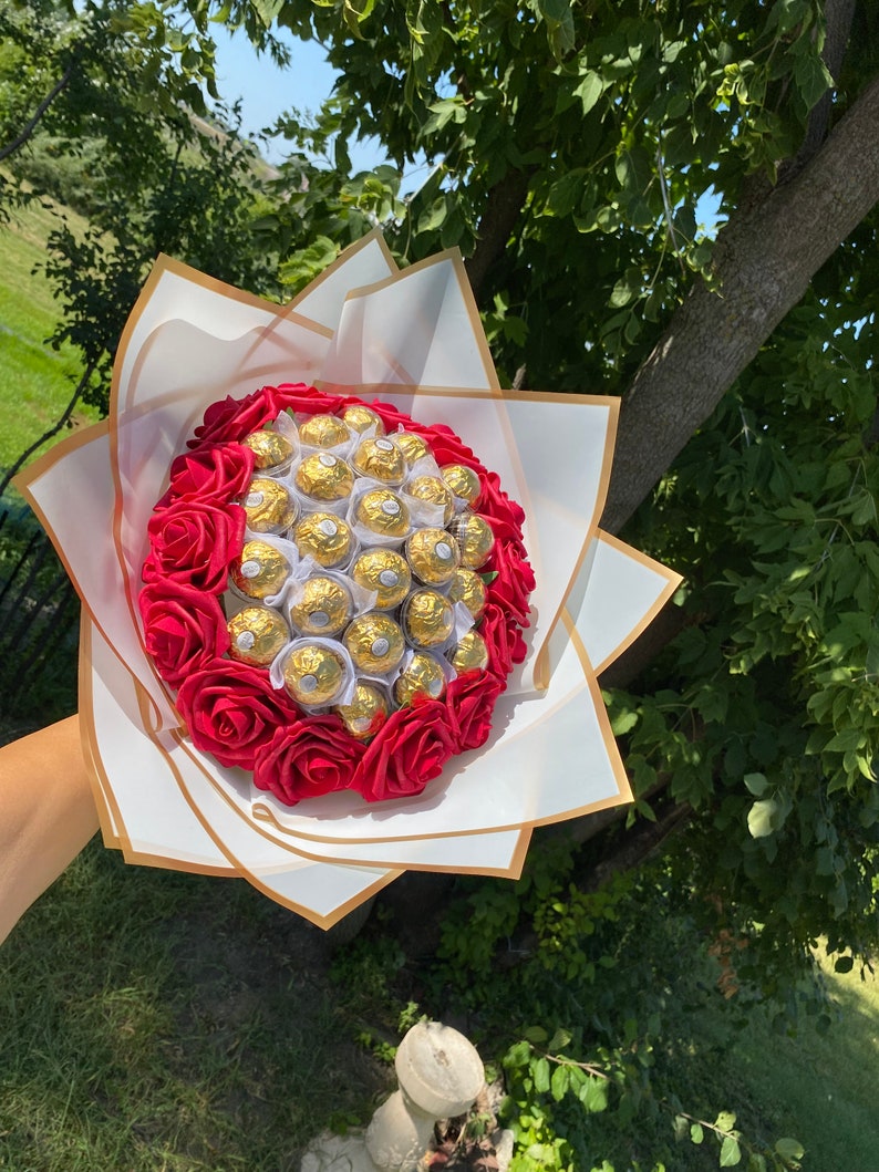 Large Ferrero Rocher Rose Bouquet Ferrero Rocher Chocolate Etsy