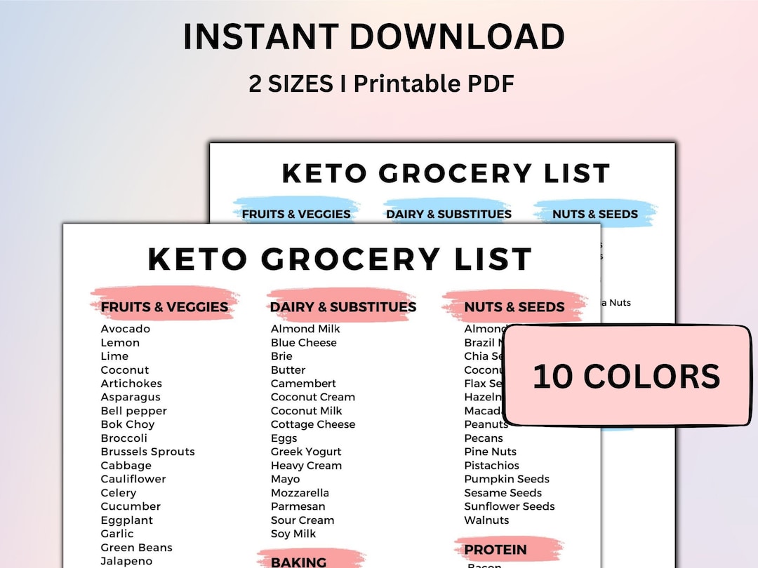 Keto Food List PDF Printable 10 COLORS Low Carb Food List - Etsy
