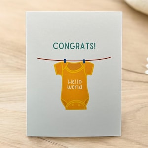 Hello World - Congrats - Greeting Card - New baby card - New Mom - Expecting mom - Baby Shower Card - Pun Funny
