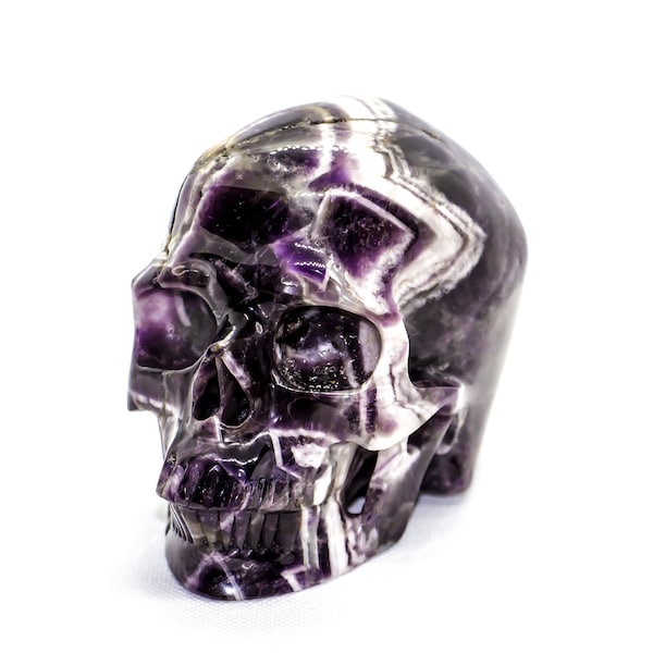 5" Crâne en amethyste chevron de haute qualité | Skull amethyst chevron