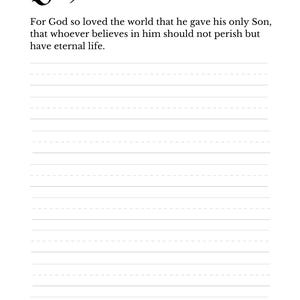 Each verse is included in two formats for tracing or copying.