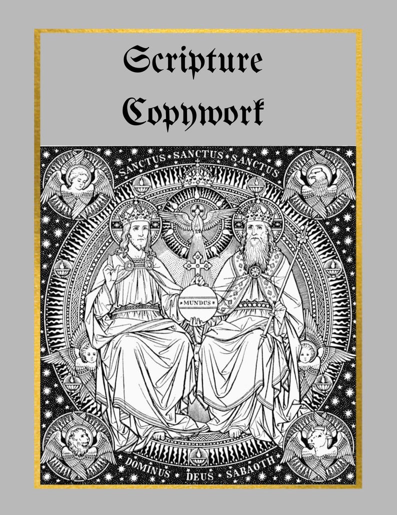 Scripture memorization aid; handwriting work sheets; printable copy work