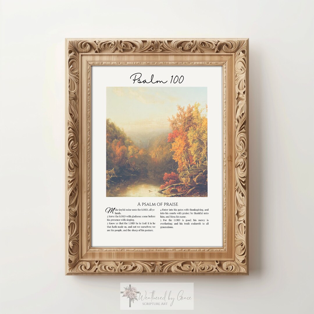 KJV Scripture Wall Art Psalm 100 Vintage Fall Decor Antique Autumn ...